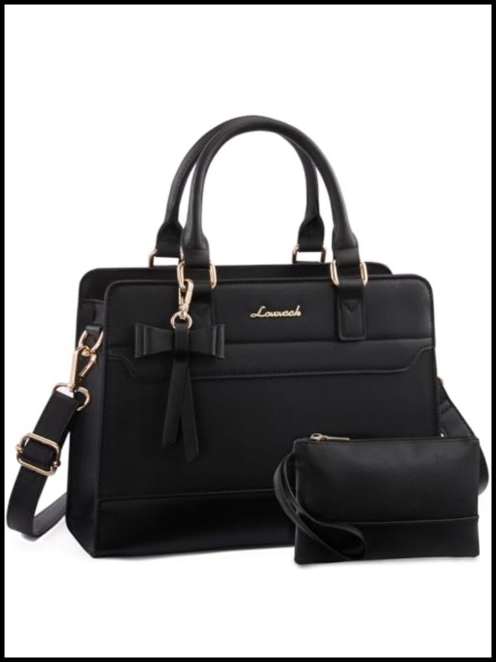 LOVEVOOK Cross-Grain PU Leather Satchel Tote Purse with Bowknot Zip Top Handle
